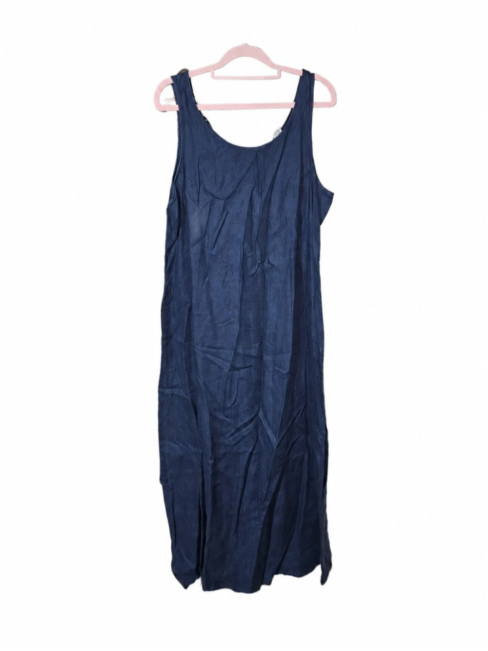 Vintage 90s American Eagle Navy 100% Linen Maxi Dress Red Star Tag 14